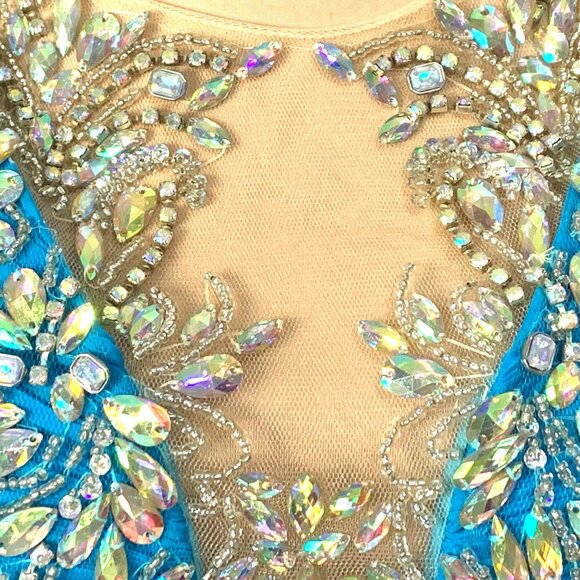 Rachel Allan Embellished Hand Beaded Gown Prom 8 Turquoise Pageant Formal Dress - Picture 4 of 12